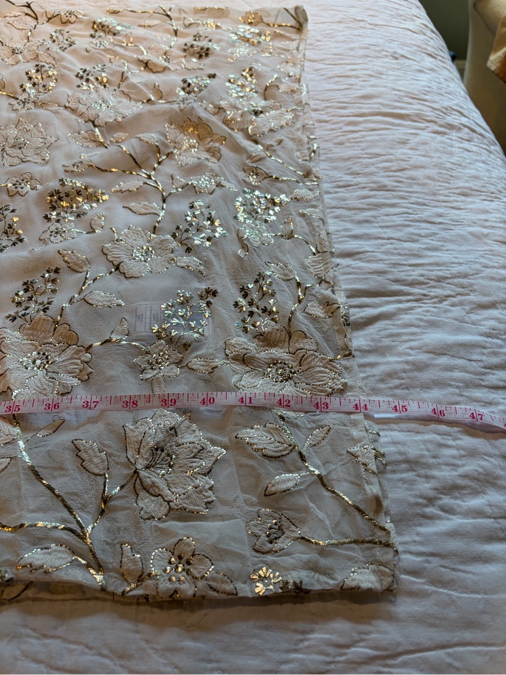 Karen Kane Sheer Floral Embroidered Open-Front Ivory and Gold Topper Jacket - Picture 8 of 11